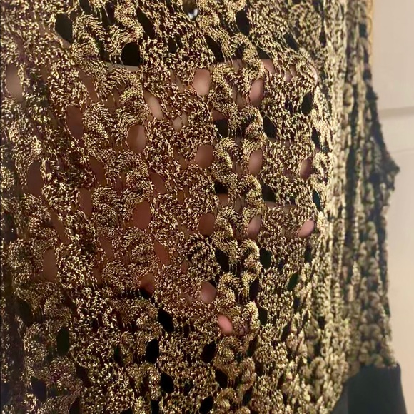 Tahari cocktail dress gold sheer back little black - Picture 2 of 4